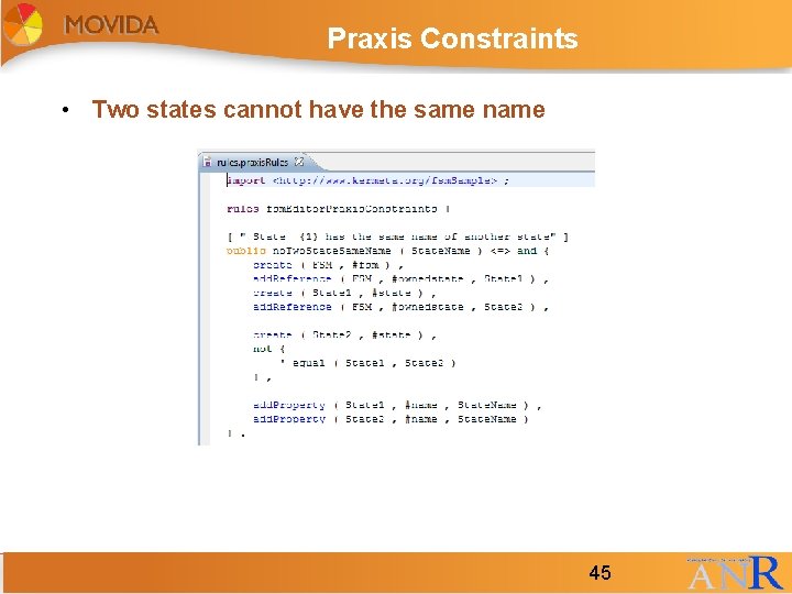 Praxis Constraints • Two states cannot have the same name 45 45 Praxis Constraints • Two states cannot have the same name 45 45