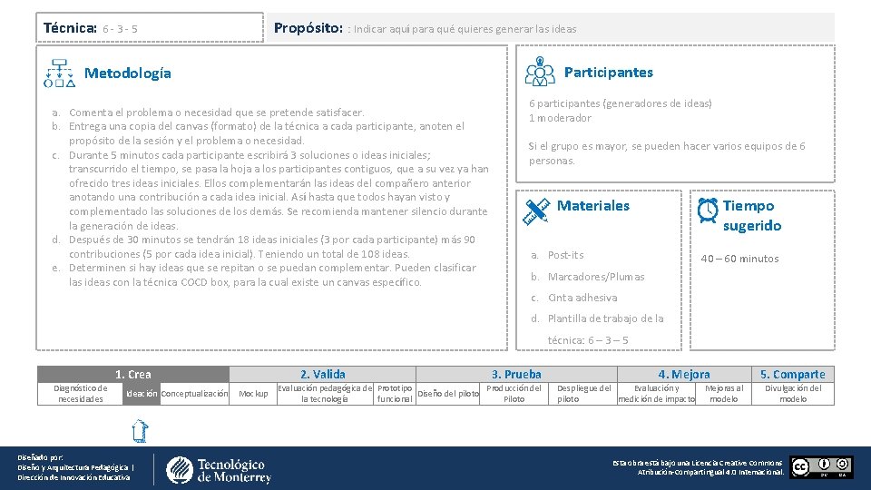Técnica: 6 - 3 - 5 Propósito: : Indicar aquí para qué quieres generar