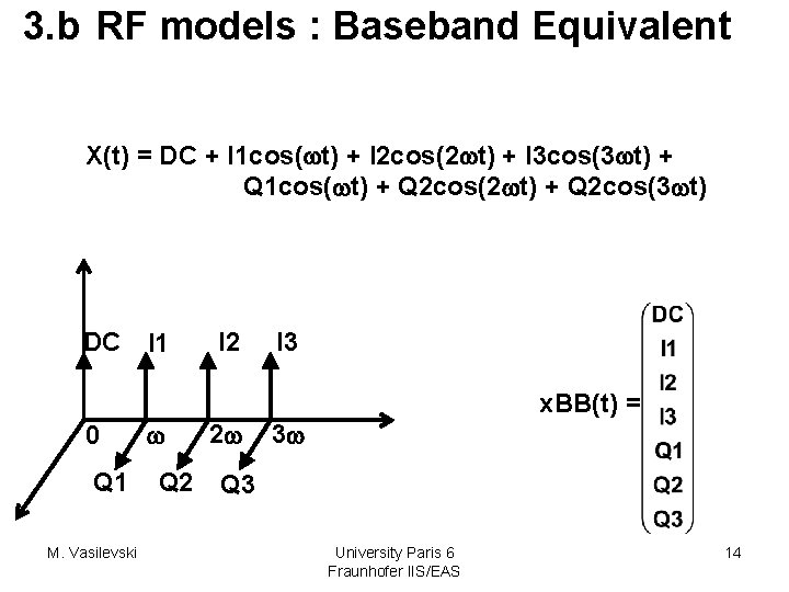 3. b RF models : Baseband Equivalent X(t) = DC + I 1 cos(wt)