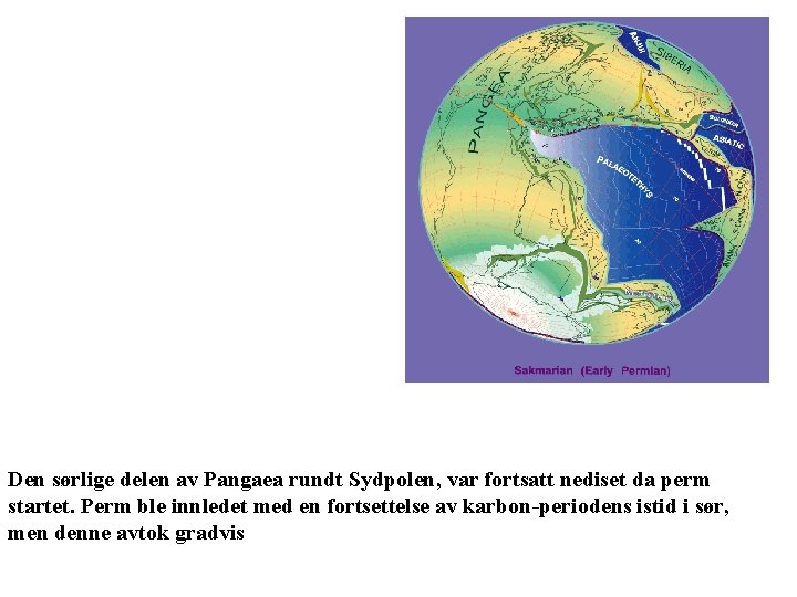Den sørlige delen av Pangaea rundt Sydpolen, var fortsatt nediset da perm startet. Perm