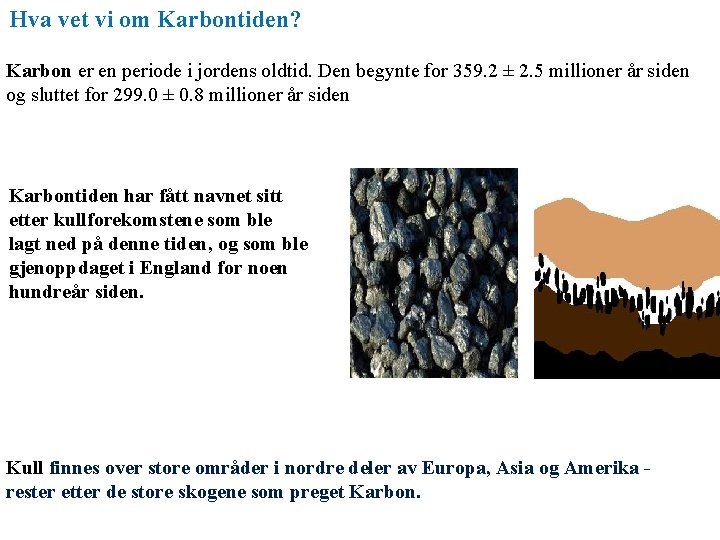 Hva vet vi om Karbontiden? Karbon er en periode i jordens oldtid. Den begynte