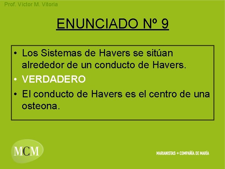 Prof. Víctor M. Vitoria ENUNCIADO Nº 9 • Los Sistemas de Havers se sitúan