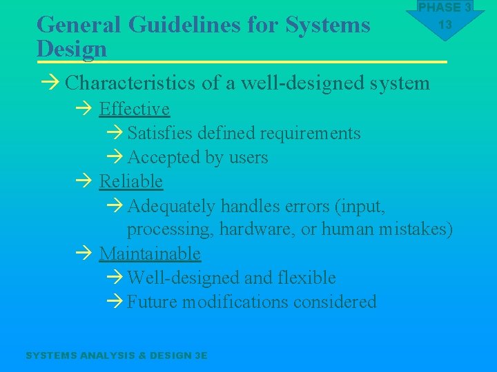General Guidelines for Systems Design PHASE 3 13 à Characteristics of a well-designed system