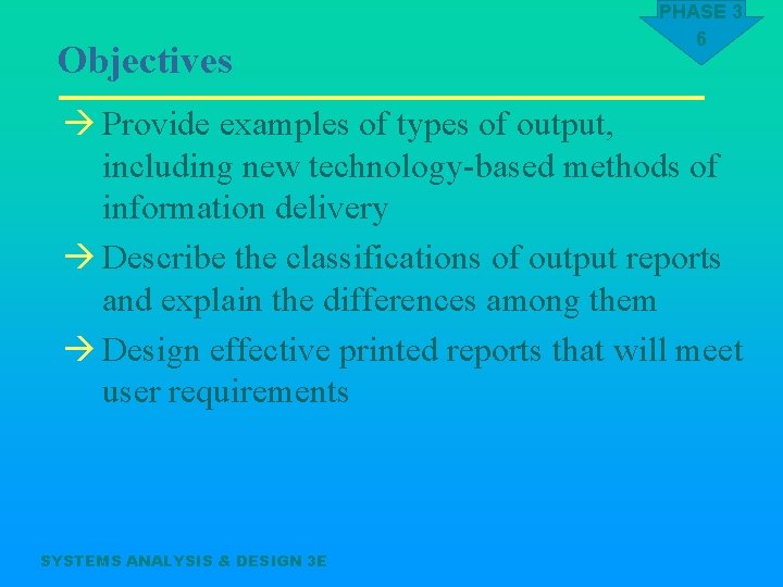 Objectives PHASE 3 6 à Provide examples of types of output, including new technology-based