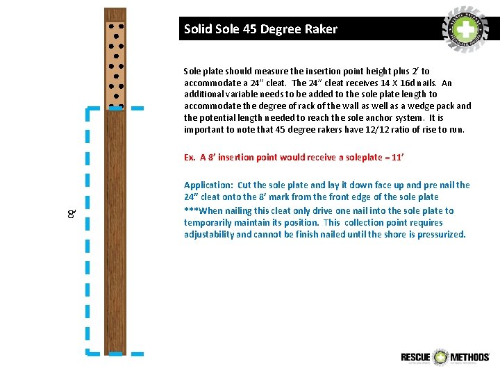 Solid Sole 45 Degree Raker Sole plate should measure the insertion point height plus