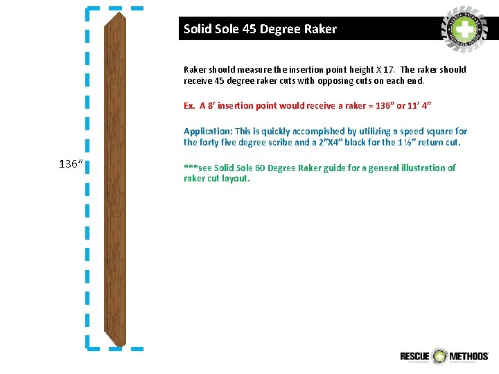 Solid Sole 45 Degree Raker should measure the insertion point height X 17. The