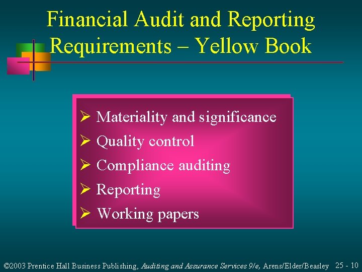 Financial Audit and Reporting Requirements – Yellow Book Ø Materiality and significance Ø Quality