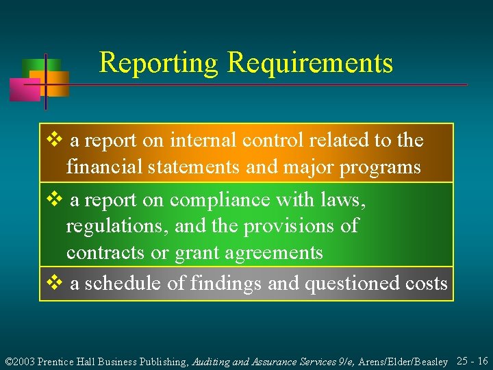 Reporting Requirements v a report on internal control related to the financial statements and