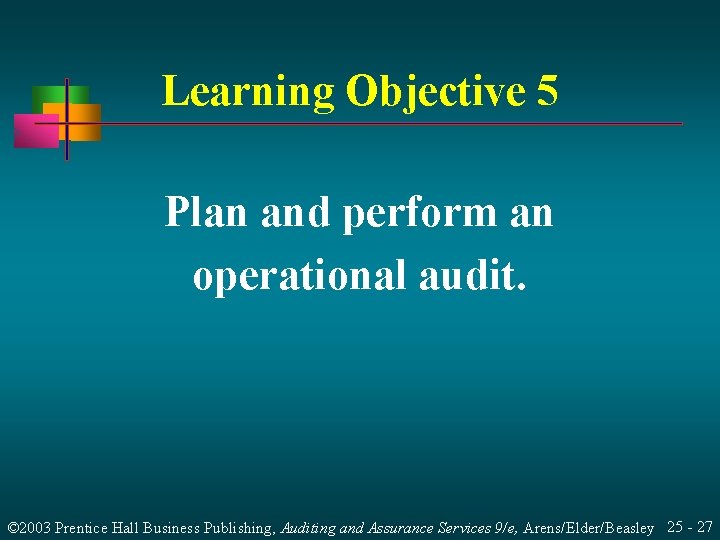 Learning Objective 5 Plan and perform an operational audit. © 2003 Prentice Hall Business