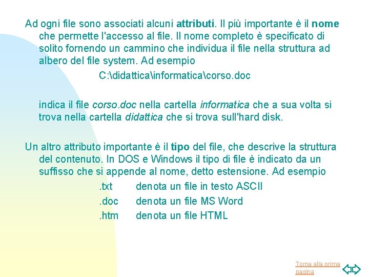 Ad ogni file sono associati alcuni attributi. Il più importante è il nome che