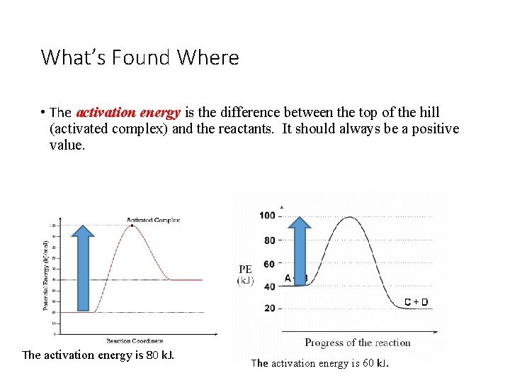 What’s Found Where • The activation energy is the difference between the top of