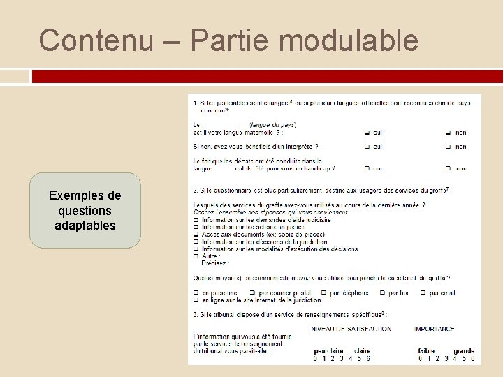 Contenu – Partie modulable Exemples de questions adaptables 
