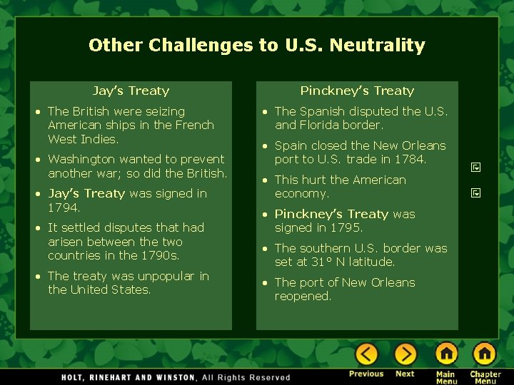 Other Challenges to U. S. Neutrality Jay’s Treaty • The British were seizing American Other Challenges to U. S. Neutrality Jay’s Treaty • The British were seizing American
