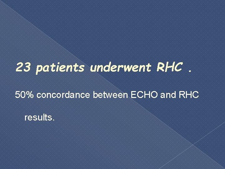 23 patients underwent RHC. 50% concordance between ECHO and RHC results. 