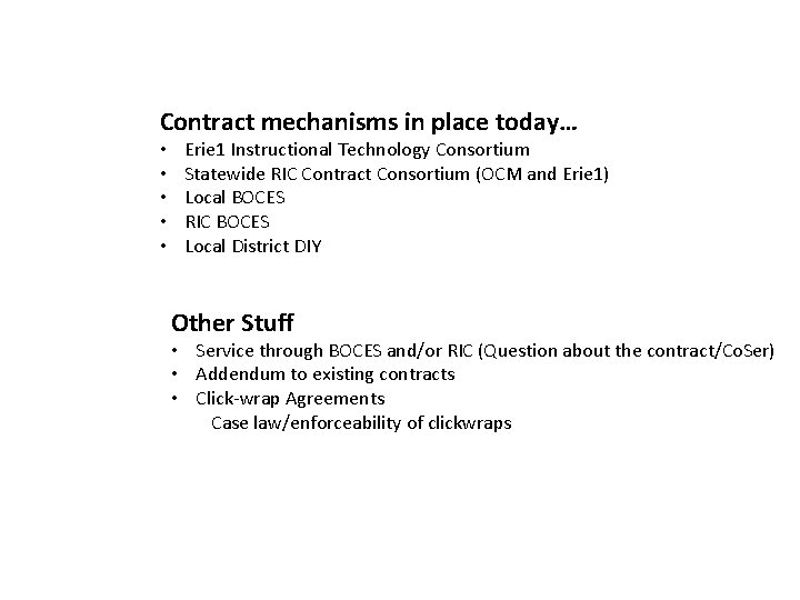 Contract mechanisms in place today… • • • Erie 1 Instructional Technology Consortium Statewide