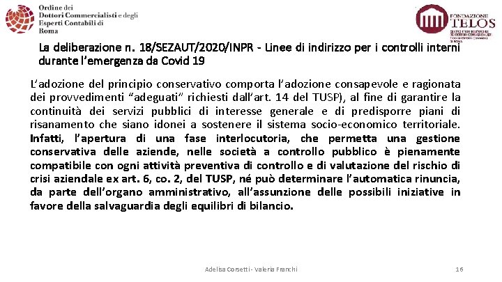 La deliberazione n. 18/SEZAUT/2020/INPR - Linee di indirizzo per i controlli interni durante l’emergenza