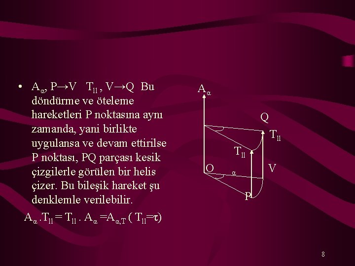  • Aα, P→V Tll , V→Q Bu döndürme ve öteleme hareketleri P noktasına