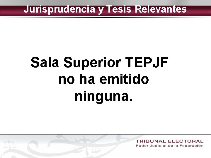 Jurisprudencia y Tesis Relevantes Sala Superior TEPJF no ha emitido ninguna. 