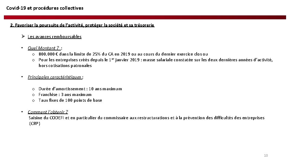 Covid-19 et procédures collectives 2. Favoriser la poursuite de l’activité, protéger la société et