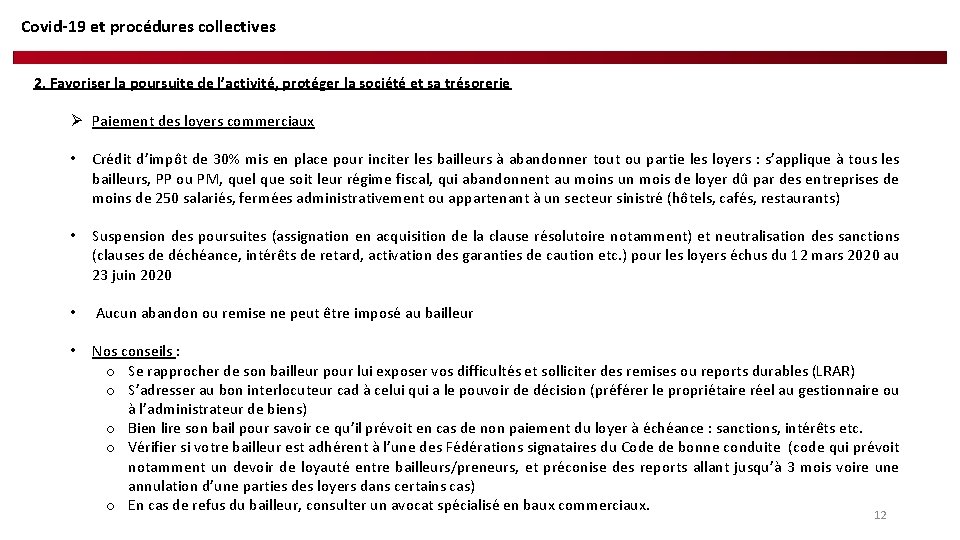 Covid-19 et procédures collectives 2. Favoriser la poursuite de l’activité, protéger la société et