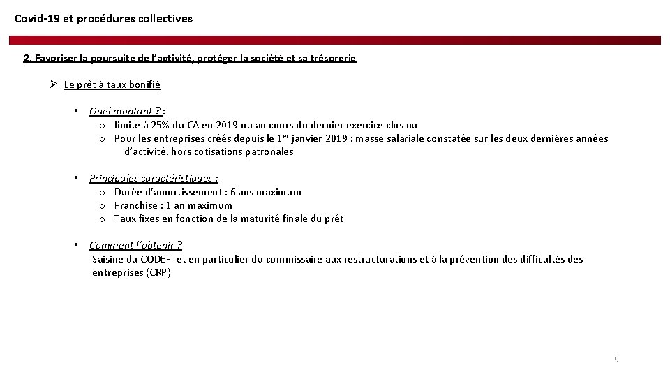 Covid-19 et procédures collectives 2. Favoriser la poursuite de l’activité, protéger la société et