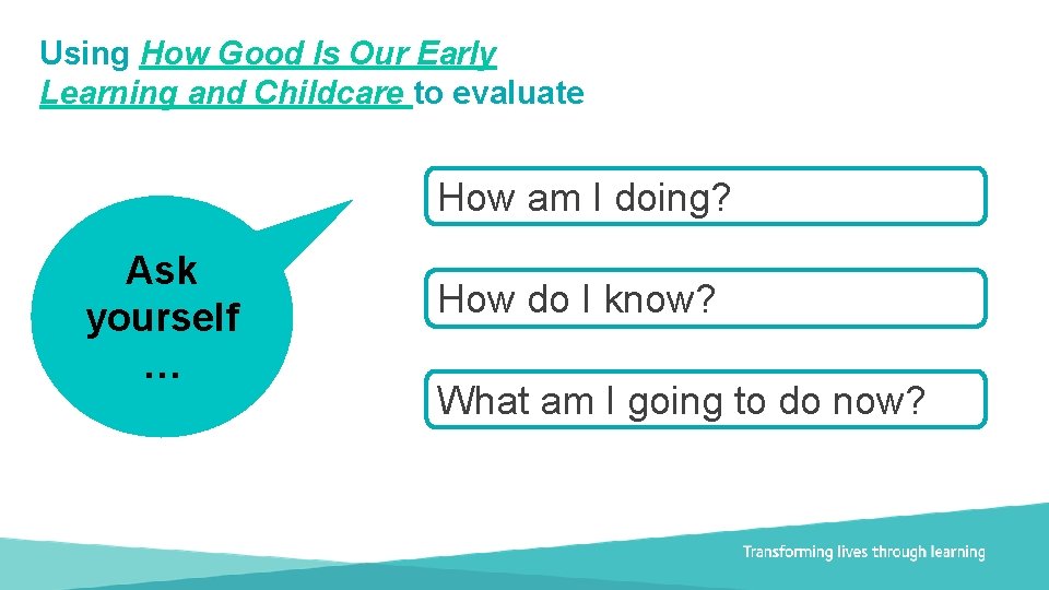 Using How Good Is Our Early Learning and Childcare to evaluate How am I