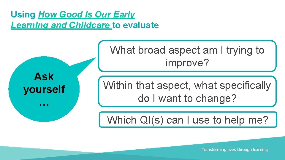 Using How Good Is Our Early Learning and Childcare to evaluate What broad aspect