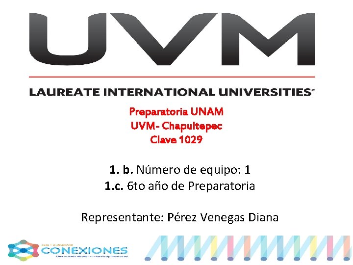 Preparatoria UNAM UVM- Chapultepec Clave 1029 1. b. Número de equipo: 1 1. c.