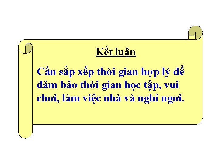 Kết luận Cần sắp xếp thời gian hợp lý để đảm bảo thời gian