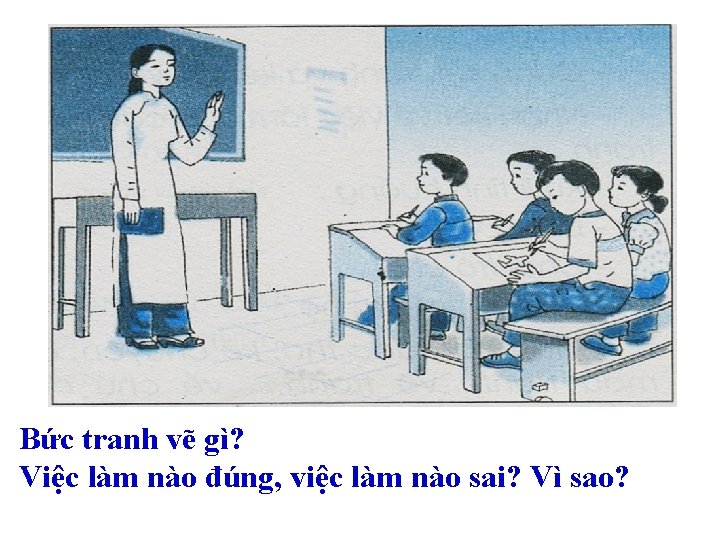 Bức tranh vẽ gì? Việc làm nào đúng, việc làm nào sai? Vì sao?