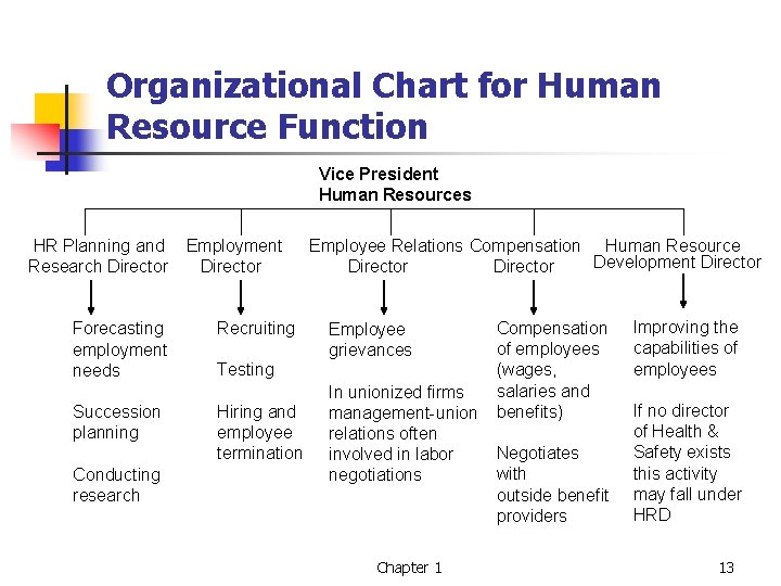 Organizational Chart for Human Resource Function Vice President Human Resources HR Planning and Research