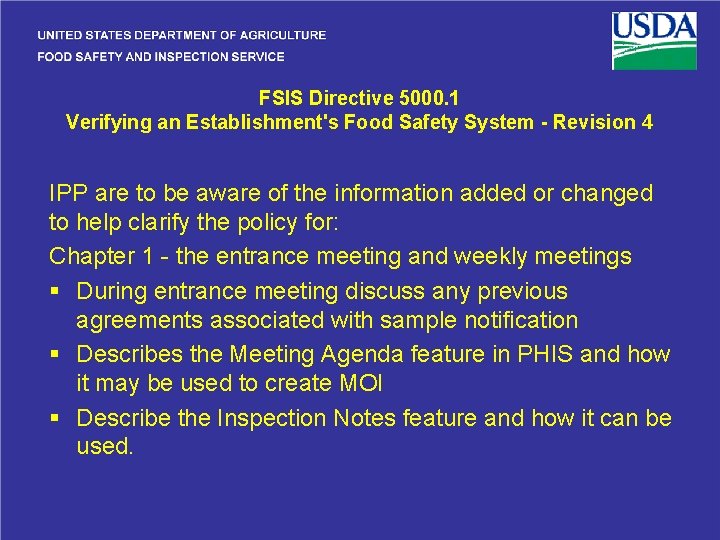 FSIS Directive 5000 1 Verifying an Establishments Food