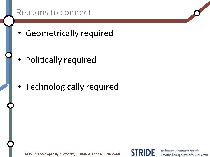 Reasons to connect • Geometrically required • Politically required • Technologically required Materials developed Reasons to connect • Geometrically required • Politically required • Technologically required Materials developed