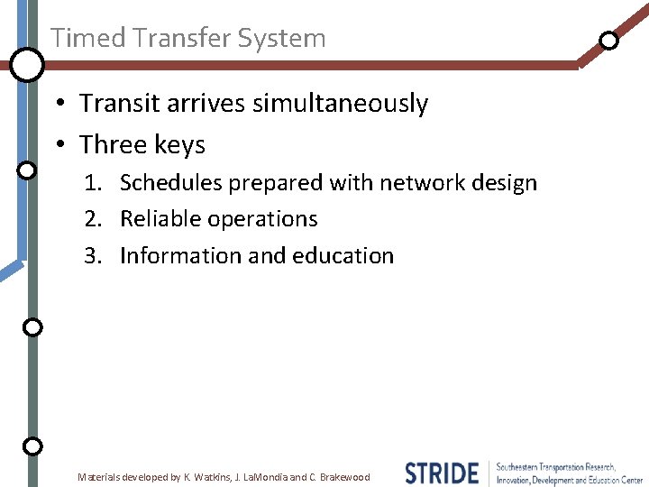 Timed Transfer System • Transit arrives simultaneously • Three keys 1. Schedules prepared with