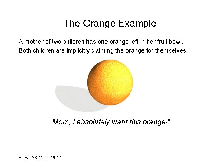 The Orange Example A mother of two children has one orange left in her