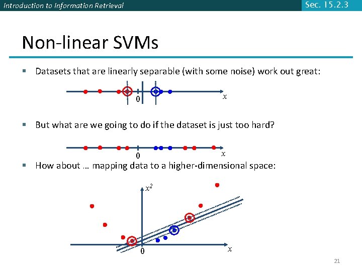 Sec. 15. 2. 3 Introduction to Information Retrieval Non-linear SVMs § Datasets that are