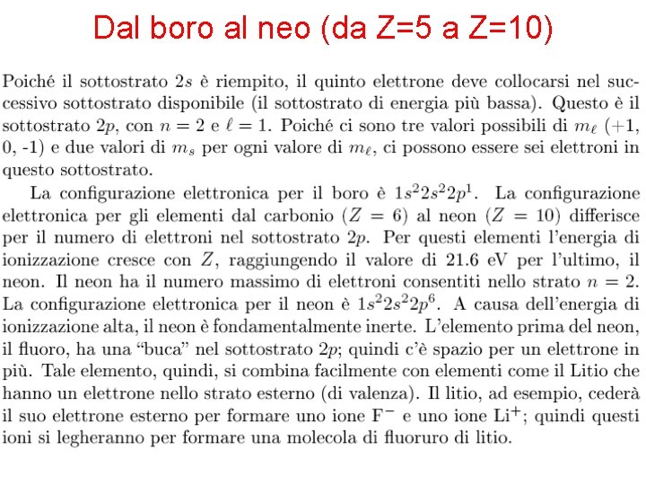 Dal boro al neo (da Z=5 a Z=10) 