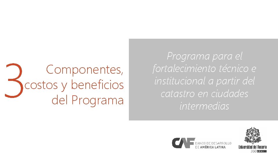 3 Componentes, costos y beneficios del Programa para el fortalecimiento técnico e institucional a