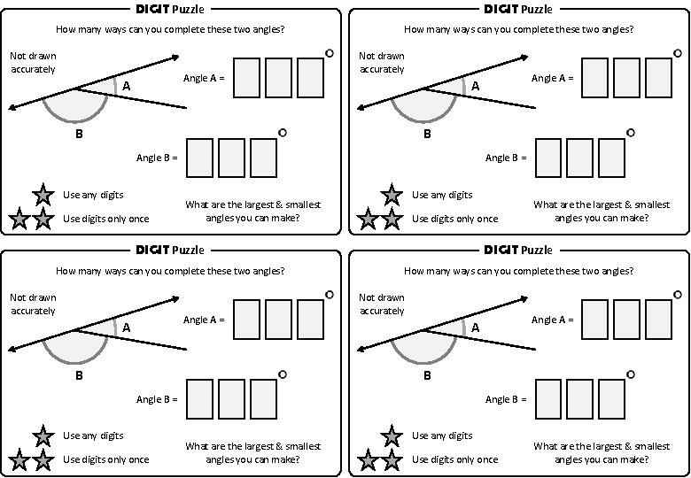 DIGIT Puzzle How many ways can you complete these two angles? Not drawn accurately