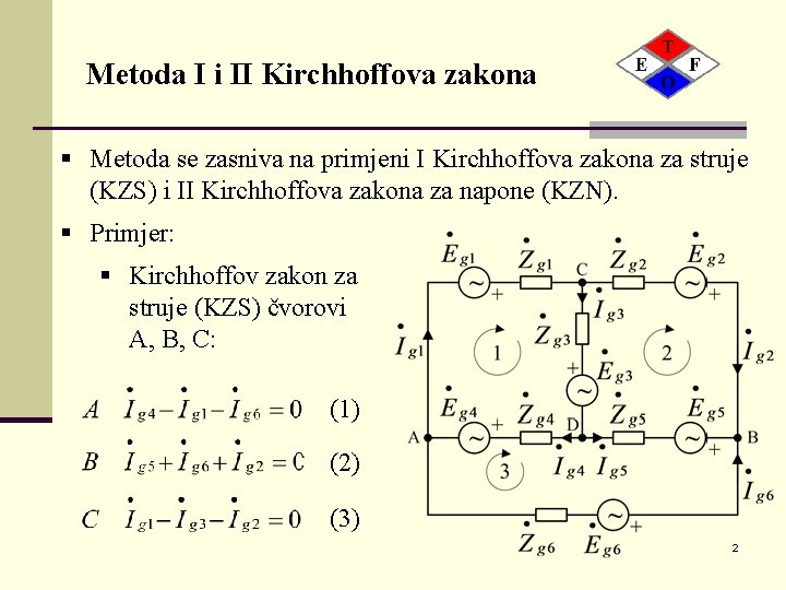 Metoda I i II Kirchhoffova zakona § Metoda se zasniva na primjeni I Kirchhoffova