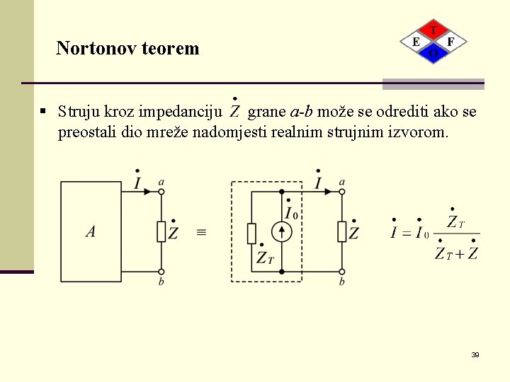 Nortonov teorem § Struju kroz impedanciju grane a-b može se odrediti ako se preostali