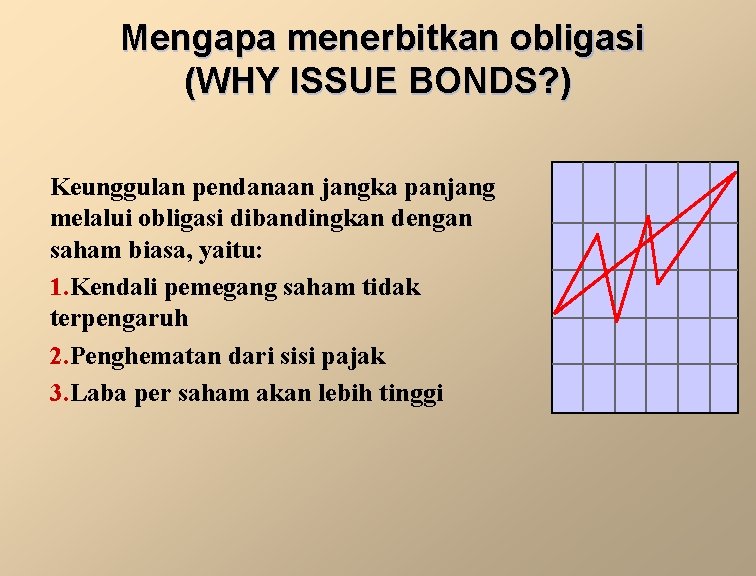 Mengapa menerbitkan obligasi (WHY ISSUE BONDS? ) Keunggulan pendanaan jangka panjang melalui obligasi dibandingkan