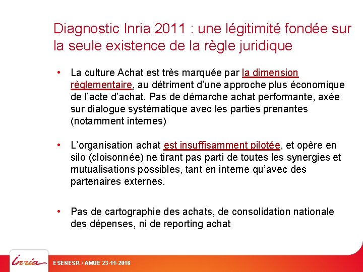 Diagnostic Inria 2011 : une légitimité fondée sur la seule existence de la règle