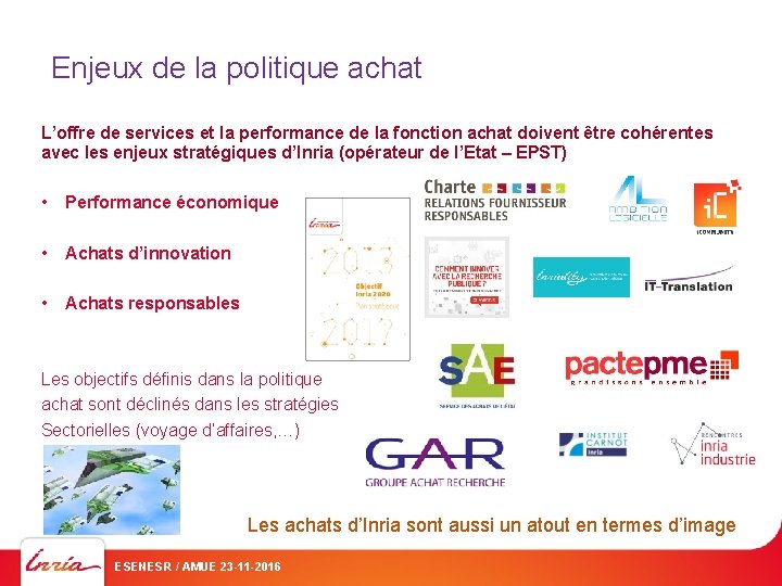 Enjeux de la politique achat L’offre de services et la performance de la fonction