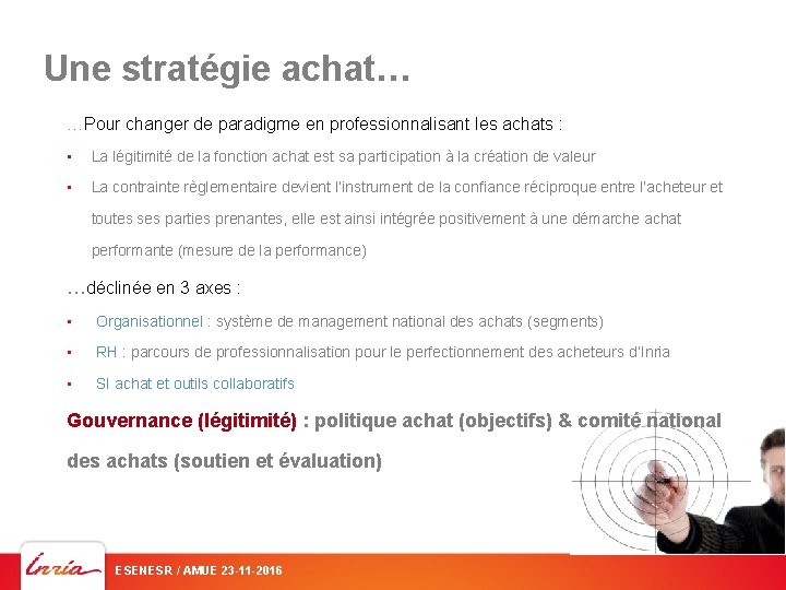 Une stratégie achat… …Pour changer de paradigme en professionnalisant les achats : • La