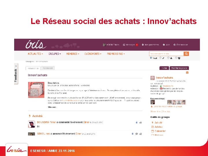 Le Réseau social des achats : Innov’achats ESENESR / AMUE 23 -11 -2016 