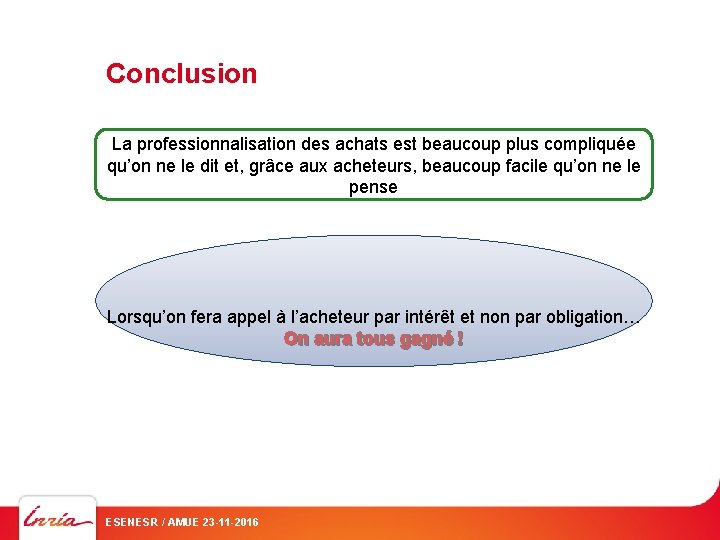 Conclusion La professionnalisation des achats est beaucoup plus compliquée qu’on ne le dit et,