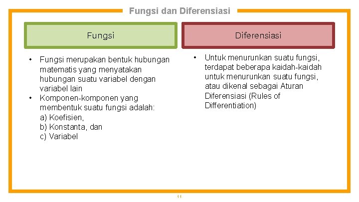 Fungsi dan Diferensiasi Fungsi • • Fungsi merupakan bentuk hubungan matematis yang menyatakan hubungan