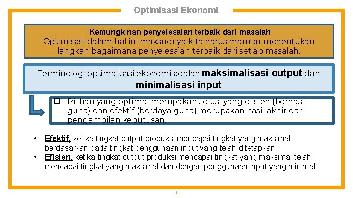 Optimisasi Ekonomi Kemungkinan penyelesaian terbaik dari masalah Optimisasi dalam hal ini maksudnya kita harus