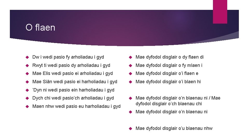 O flaen Dw i wedi pasio fy arholiadau i gyd Mae dyfodol disglair o